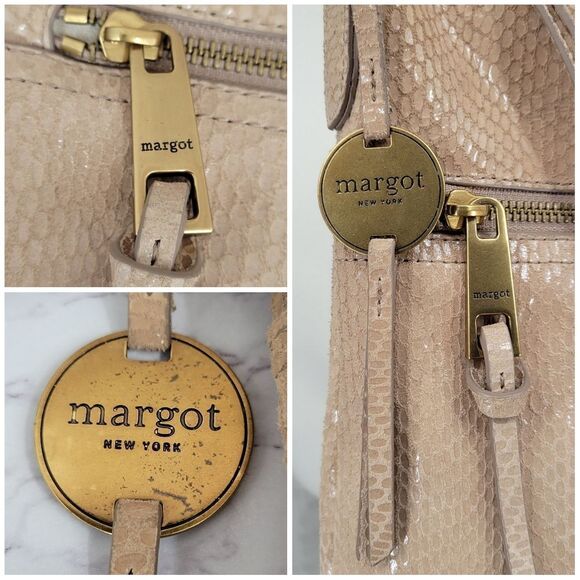 Margot Leather Snakeskin Snake Print Embossed Beige Crossbody Bag - Picture 13 of 16